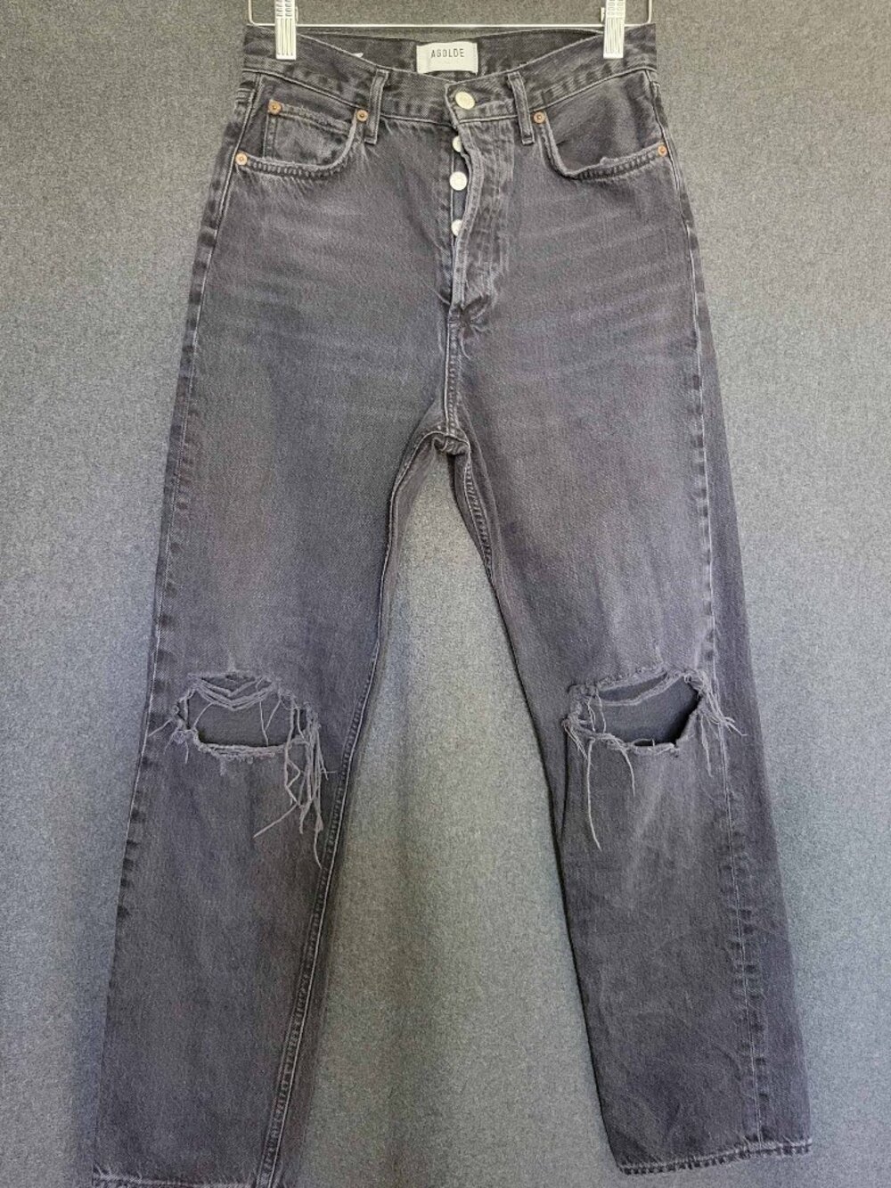 Agolde 90s Loose Fit Black Washed Ripped Knee Jeans Button Fly Women’s 26 Grunge